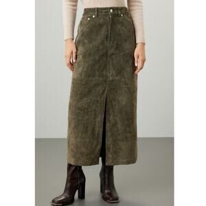 BLANKNYC Hunter Green Corduroy Front Slit 100% Leather Skirt Size 25